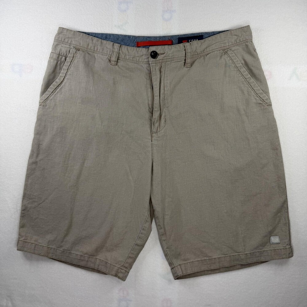 Cova Chino Shorts Mens 36 Beige 10 Inch Linen Cotton Casual Summer Pockets